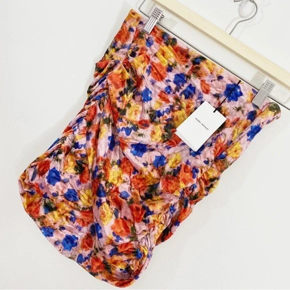Isabel Marant NWT 40 US 8 Guilayo Floral Velvet Mini Skirt Revolve Ruched - Picture 6 of 16